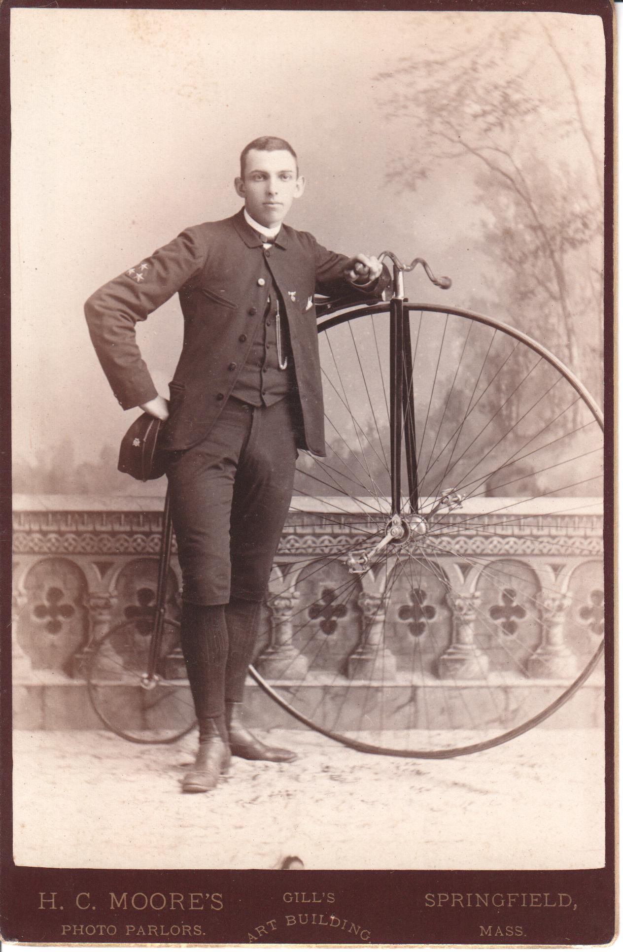 C.G. "Nele" Ross with Rudge Racer - Captain Rutland Bicycle Club, Rutland Vt. 1886